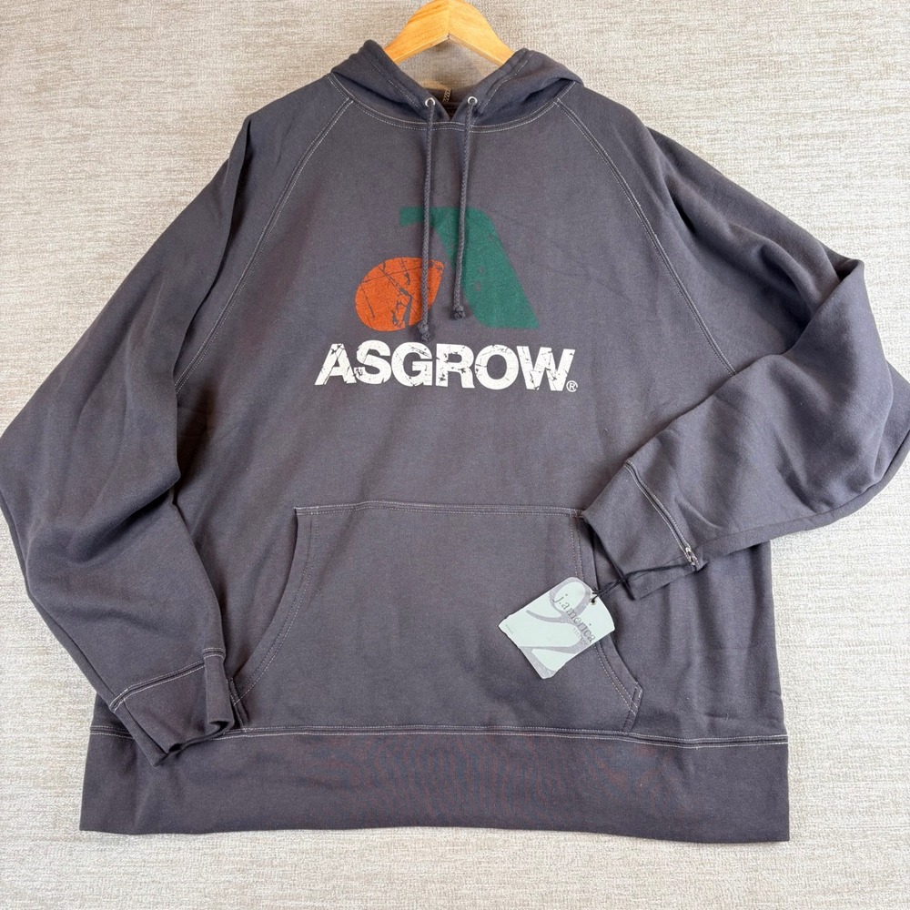 NEW J. America Asgrow Hoodie Mens XXXL Gray Graphic Raglan Sweatshirt NWT Agro